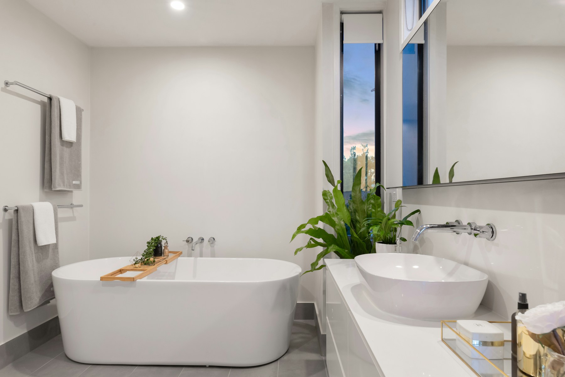 Contemporary bathroom with a freestanding bath and basin